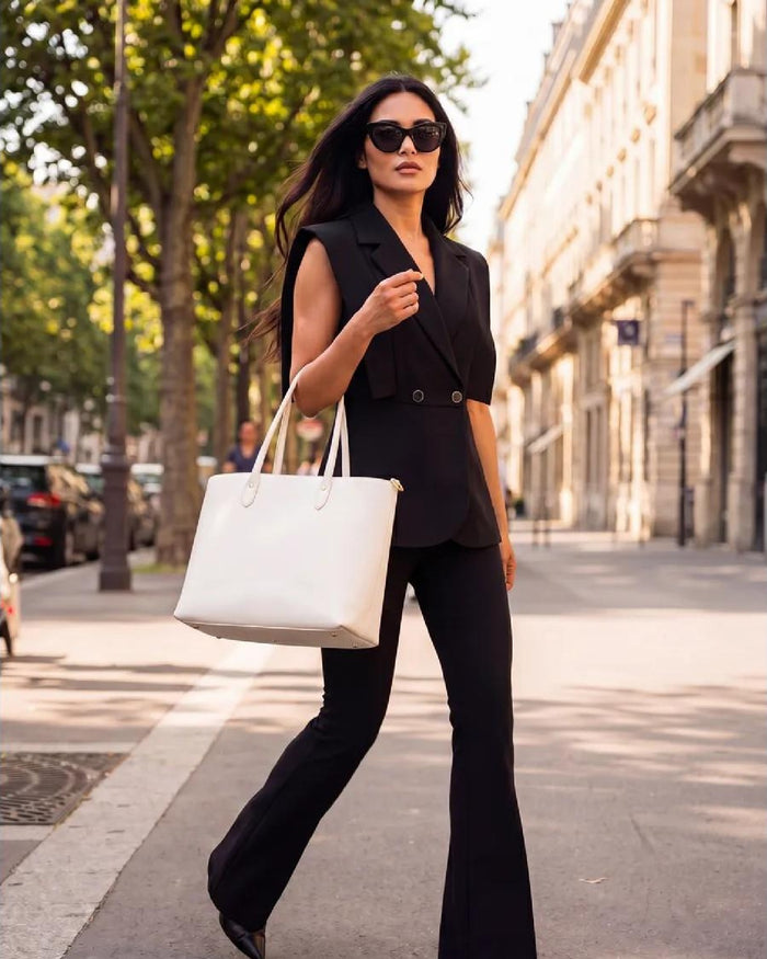 Conjunto de chaleco de sastre sin mangas y pantalón negro de SALMOURE