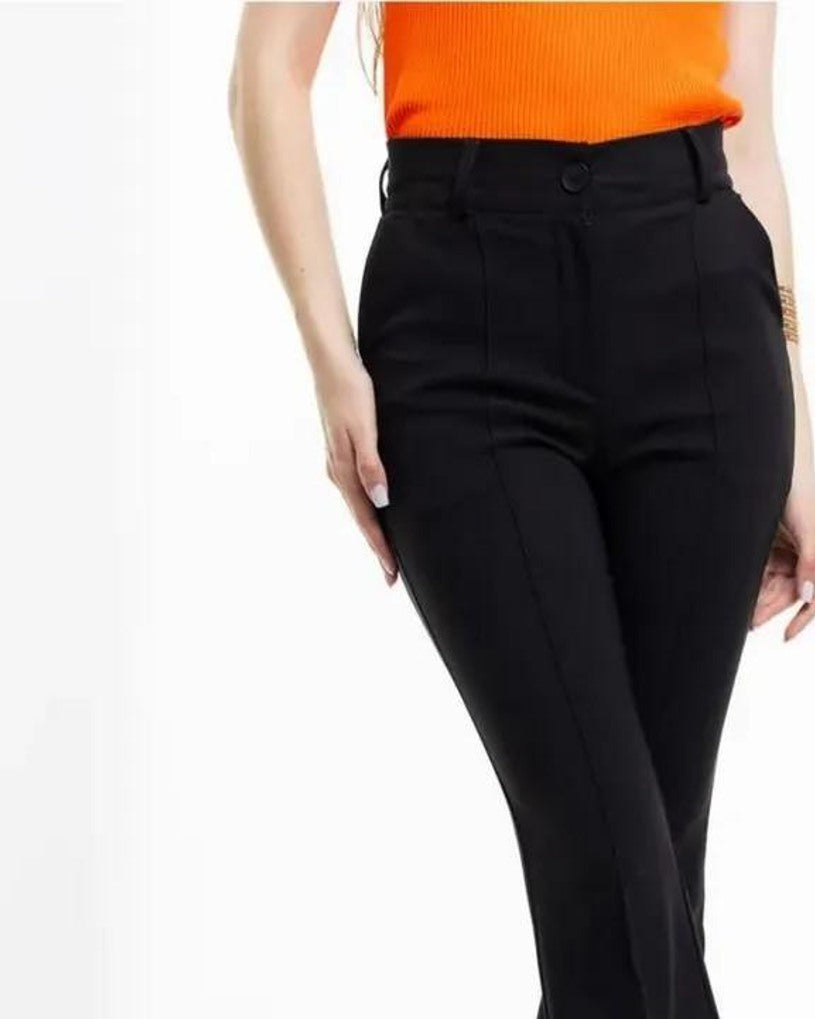 Pantalón negro acampanado de talle alto, sastrería femenina SALMOURE